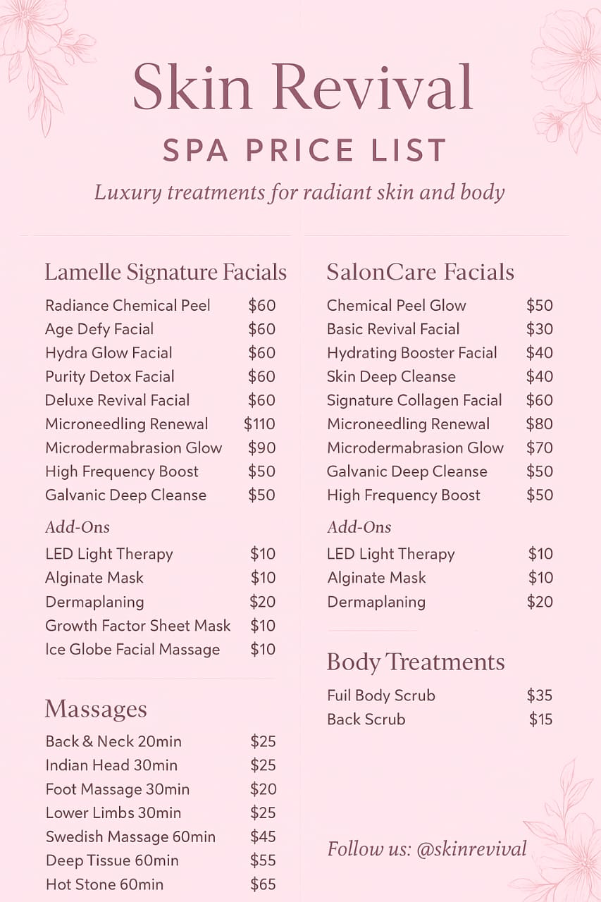 Skin Revival Price List